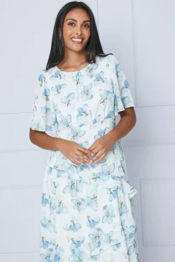 Petite Floral Satin Ruffle Midi Dress
