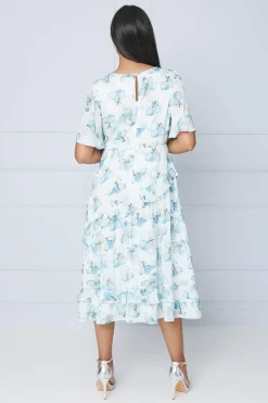 Petite Floral Satin Ruffle Midi Dress
