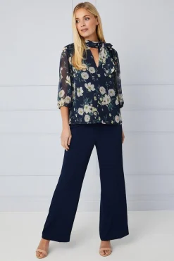 Petite Floral Tie Neck Blouse