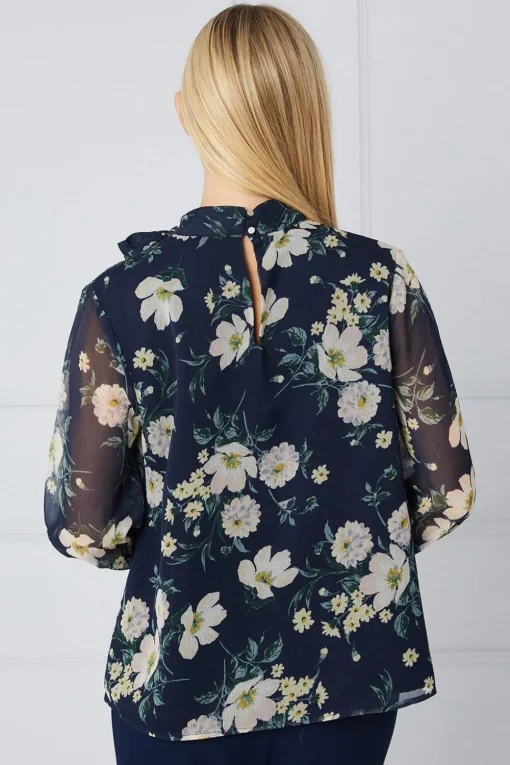 Petite Floral Tie Neck Blouse