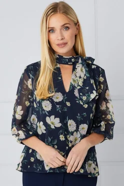 Petite Floral Tie Neck Blouse