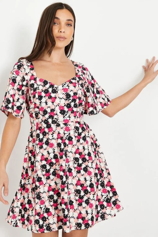 Petite Flutter Sleeve Tie Back Mini Dress