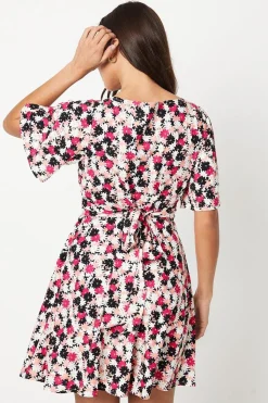 Petite Flutter Sleeve Tie Back Mini Dress