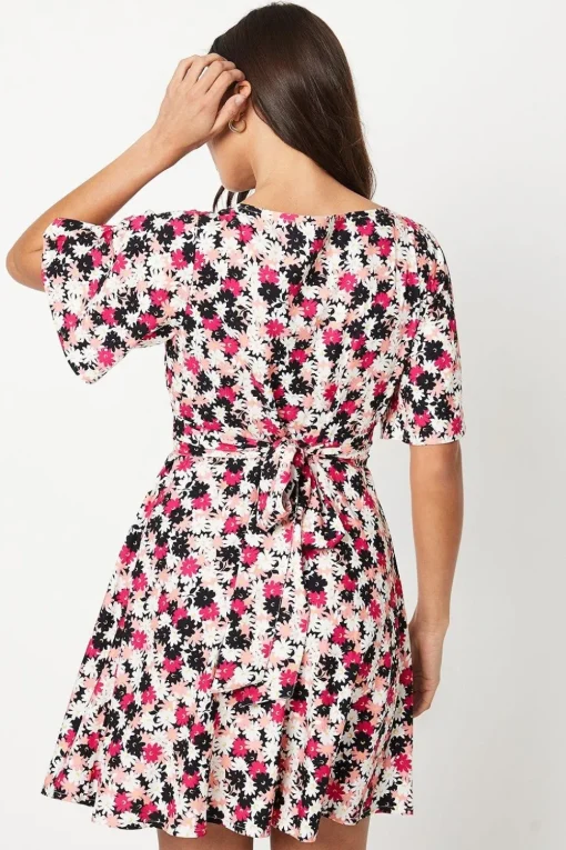 Petite Flutter Sleeve Tie Back Mini Dress