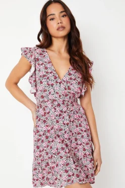 Petite Frill Sleeve Tie Waist Mini Dress