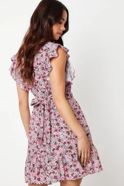 Petite Frill Sleeve Tie Waist Mini Dress