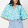 Petite Green Floral Flute Sleeve Blouse
