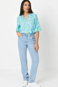 Petite Green Floral Flute Sleeve Blouse