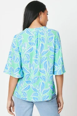 Petite Green Floral Flute Sleeve Blouse