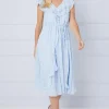 Petite Jacquard Ruffle Detail Tie Midi Dress