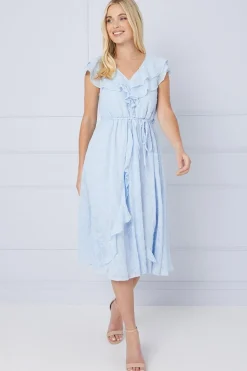 Petite Jacquard Ruffle Detail Tie Midi Dress