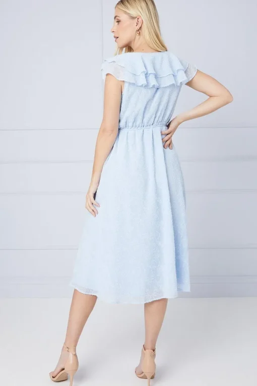 Petite Jacquard Ruffle Detail Tie Midi Dress