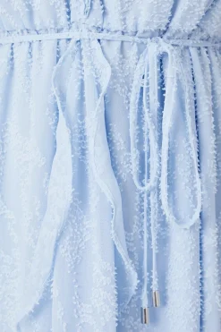 Petite Jacquard Ruffle Detail Tie Midi Dress