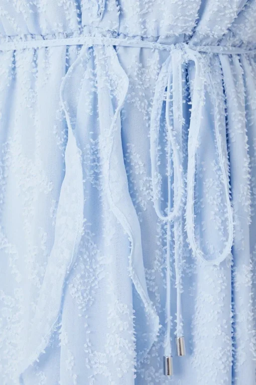 Petite Jacquard Ruffle Detail Tie Midi Dress