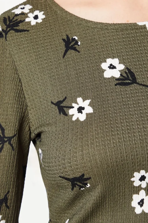 Petite Khaki Floral V Neck Mini Dress