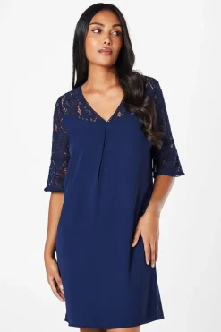 Petite Lace Ruffle Sleeve Shift Dress