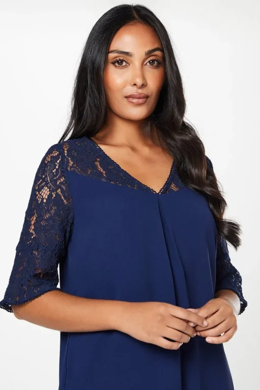 Petite Lace Ruffle Sleeve Shift Dress
