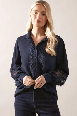 Petite Lace Trim Georgette Blouse
