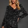 Petite Lace Trim Sequin Mini Dress