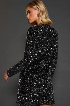 Petite Lace Trim Sequin Mini Dress