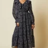 Petite Large Floral Chiffon Ruffle Midaxi Dress