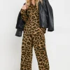 Petite Leopard Print Drawstring Wide Leg Trousers