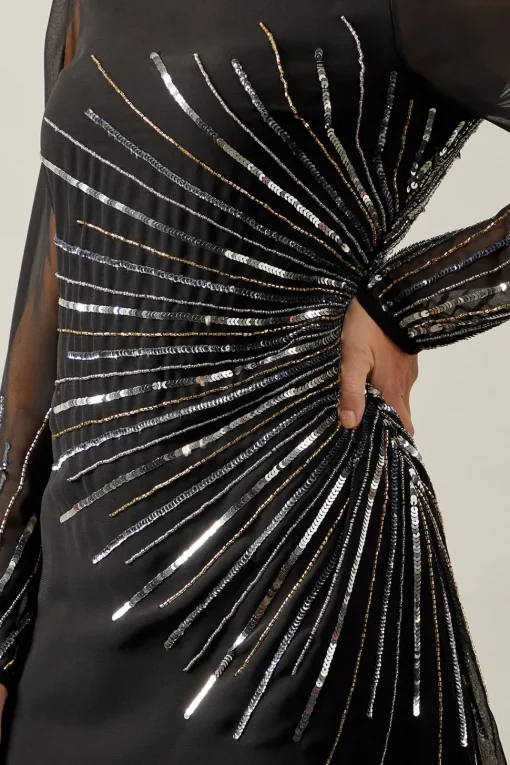 Petite Occasion Embellished Sequin Long Sleeve Midi Dress