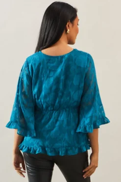 Petite Occasion Jacquard Ruffle Wrap Blouse