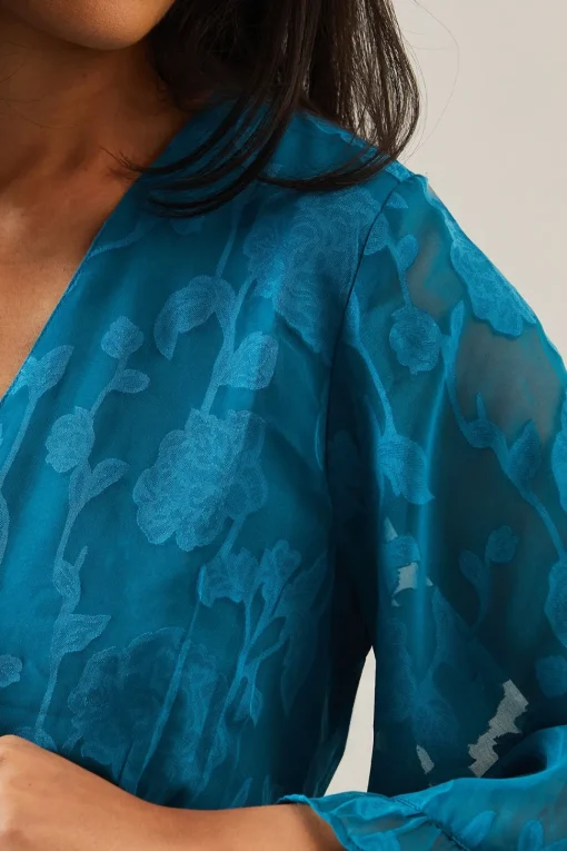 Petite Occasion Jacquard Ruffle Wrap Blouse