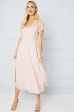 Petite Occasion Lace Short Sleeve Midi Dress