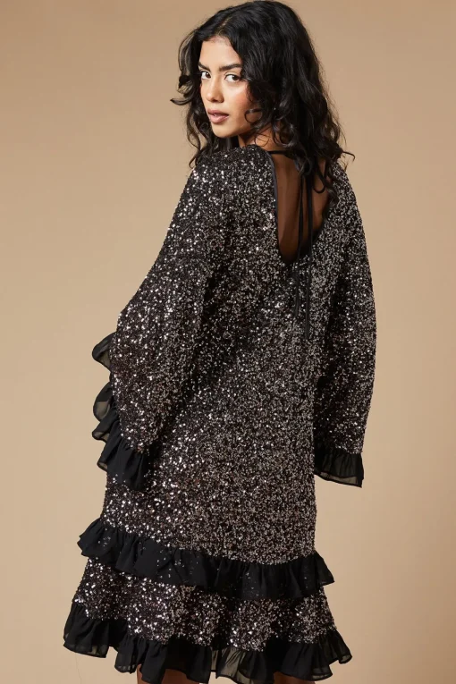Petite Occasion Sequin Ruffle Swing Dress
