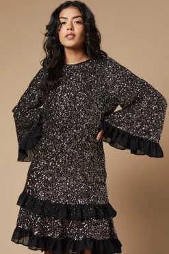 Petite Occasion Sequin Ruffle Swing Dress