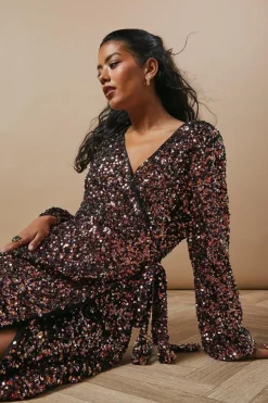 Petite Occasion Sequin Wrap Midi Dress