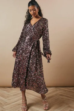 Petite Occasion Sequin Wrap Midi Dress