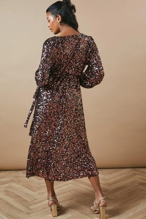 Petite Occasion Sequin Wrap Midi Dress
