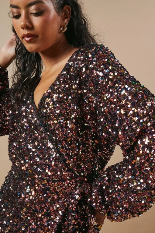 Petite Occasion Sequin Wrap Midi Dress
