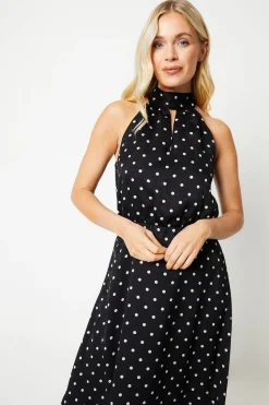 Petite Occasion Spot Jacquard Satin Halterneck Midi Dress
