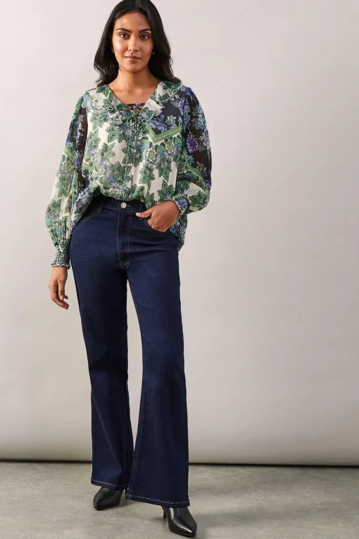Petite Paisley Patchwork Ruffle Tie Top