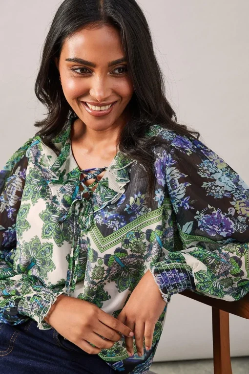 Petite Paisley Patchwork Ruffle Tie Top