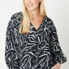 Petite Palm Print Button Through Blouse