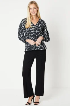 Petite Palm Print Button Through Blouse