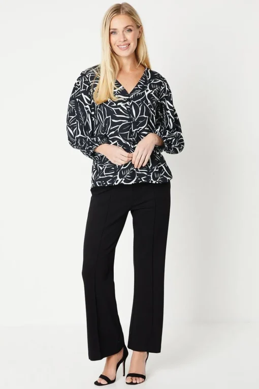 Petite Palm Print Button Through Blouse