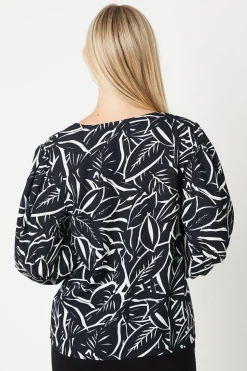 Petite Palm Print Button Through Blouse