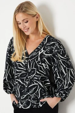 Petite Palm Print Button Through Blouse
