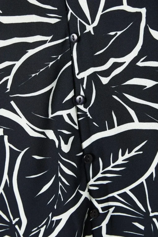 Petite Palm Print Button Through Blouse