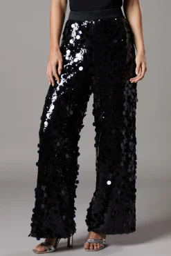Petite Party Disc Sequin Satin Trim Trouser