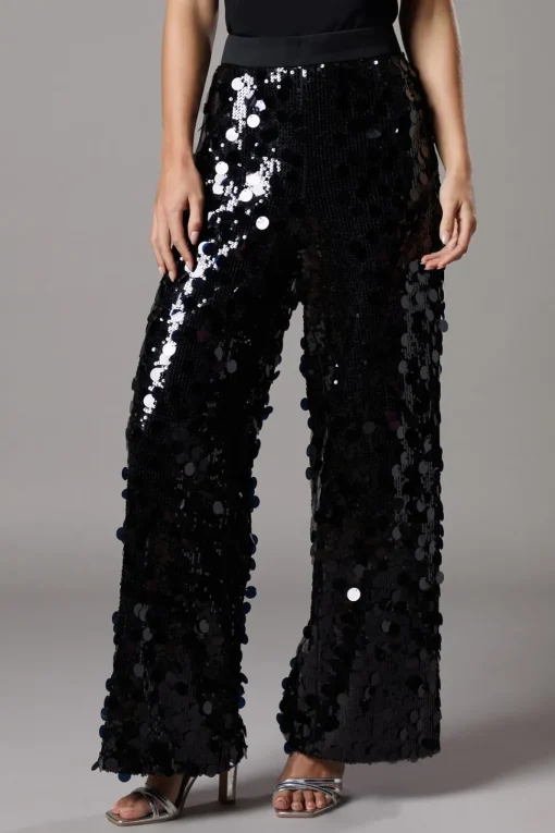 Petite Party Disc Sequin Satin Trim Trouser