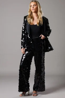 Petite Party Disc Sequin Satin Trim Trouser