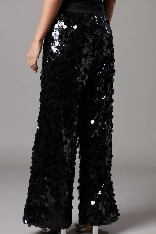 Petite Party Disc Sequin Satin Trim Trouser