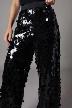 Petite Party Disc Sequin Satin Trim Trouser